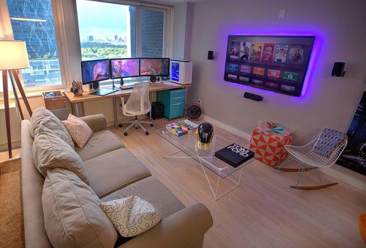 Colorful Gaming Living Room with Pops of Color