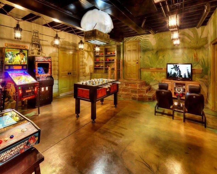 Rustic Game Room with Multiple Gaming Options